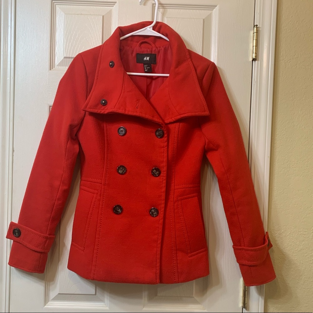 Red H&M pea coat